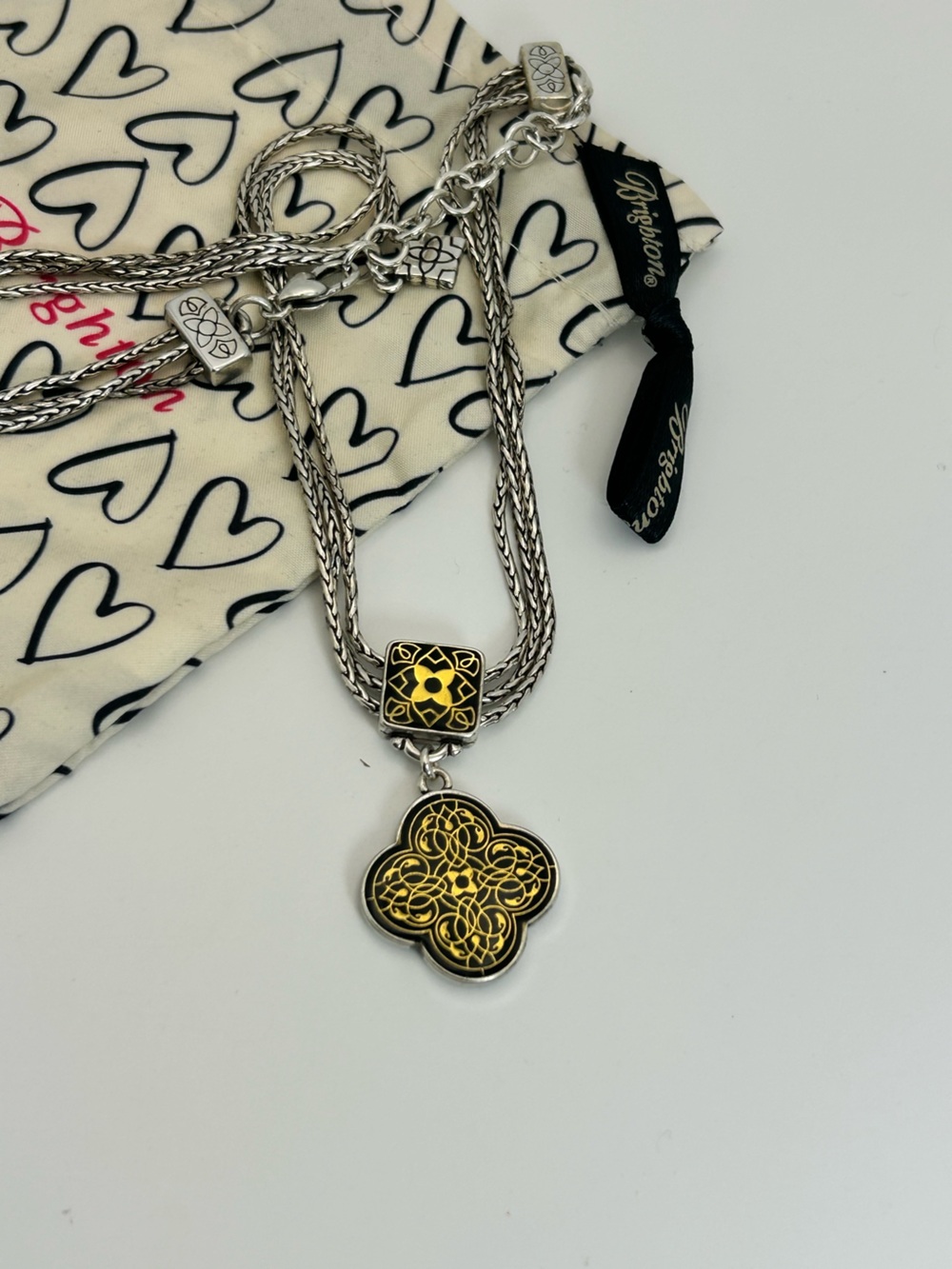 Brighton Alhambra Triple Strand Necklace 18" Silver Plated Reversible & Pouch - Picture 6 of 11
